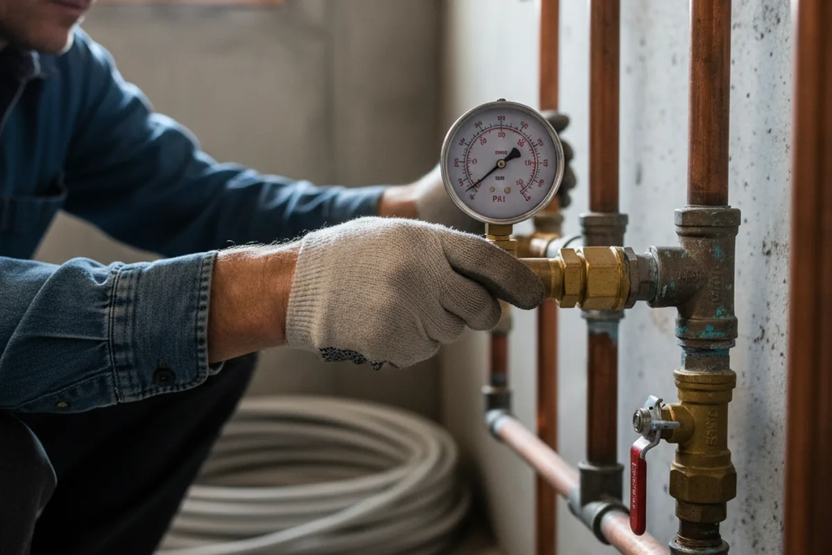 Pressure testing a repaired line during Water Line Repair in Carlyle